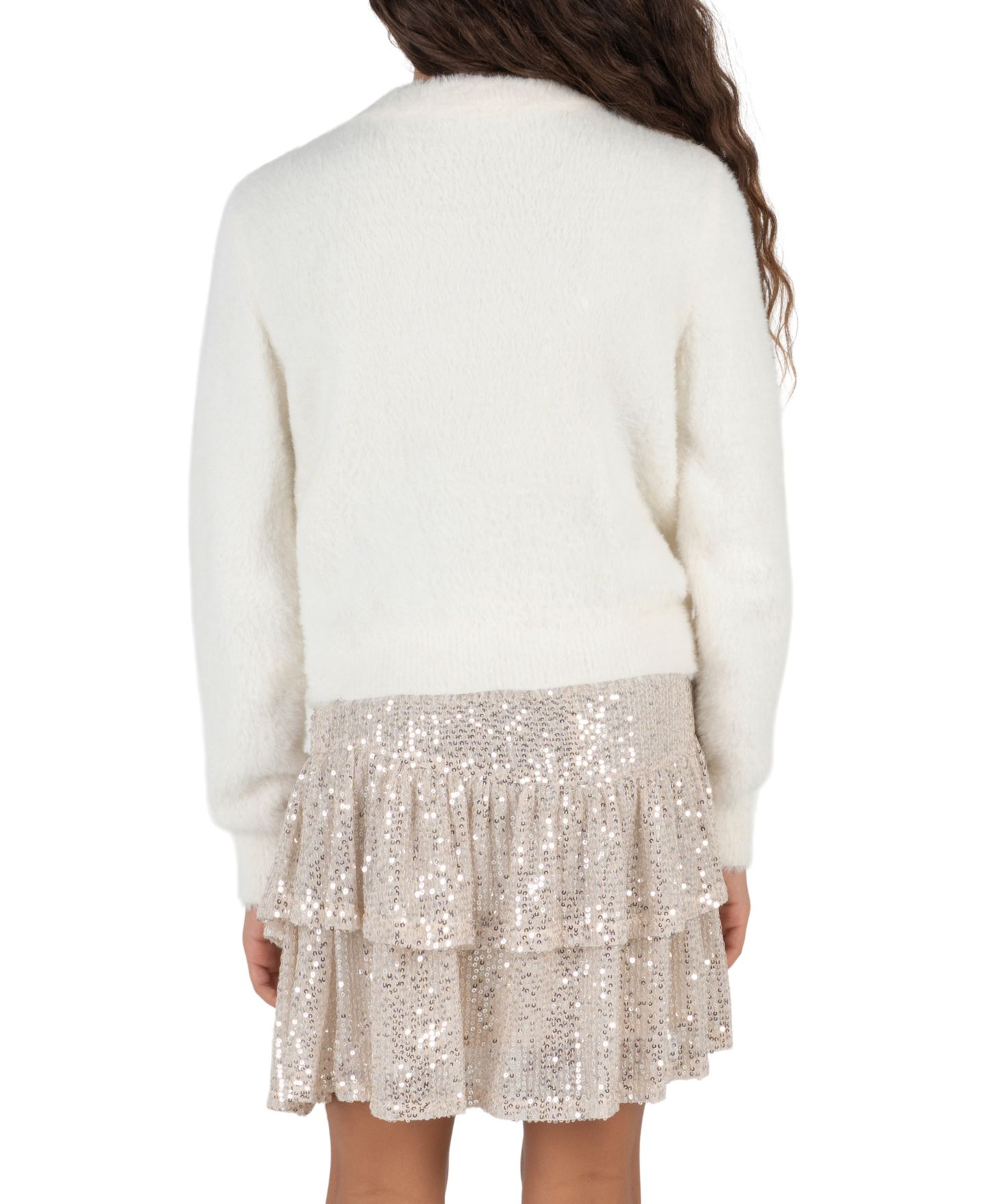 Stella 88 Girls' 7-16 Long-Sleeve Bow-Appliqué Sequin Sweater and Skort, 2-Piece Set, цвет: Слоновая кость — фото 2