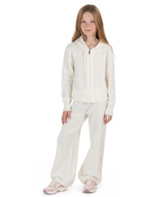 Girls' 7-12 Cable-Knit Wide-Leg Hooded Cardigan and Knit Pants, 2-Piece Set