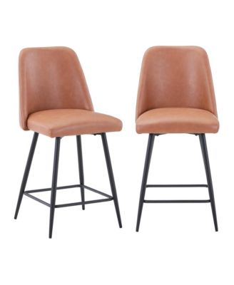 Mid-Century Modern Faux Leather Upholstered Counter Height Barstool
