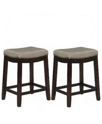 2-Piece Rubberwood Upholstered Seat Counter Stools
