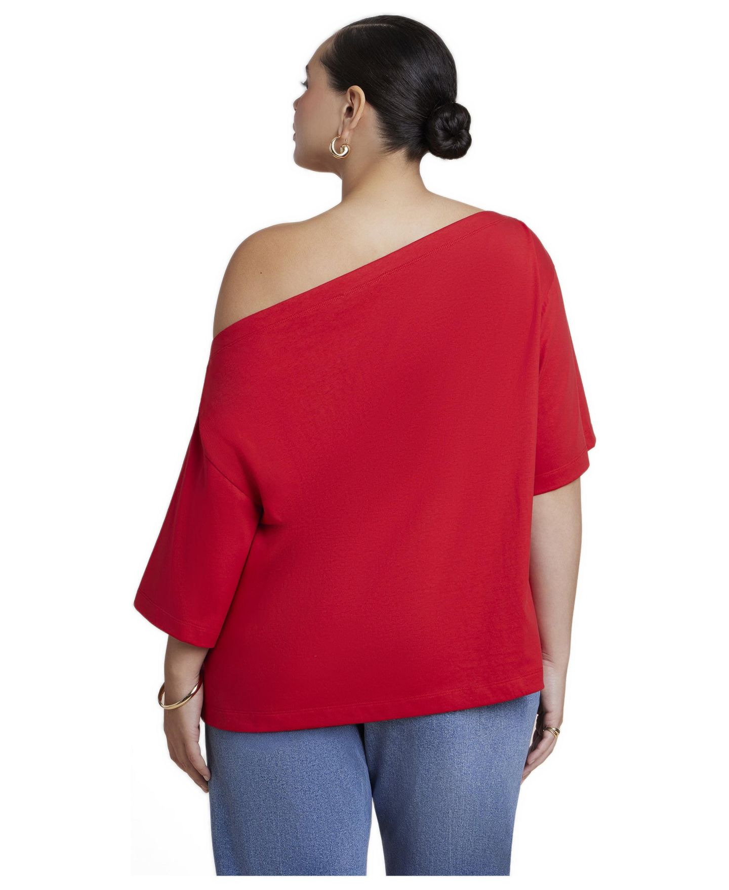 Женская футболка ELOQUII Plus Size Slouchy Oversized Dropped-Shoulder Boat-Neck, цвет: Вишнёвый — фото 3