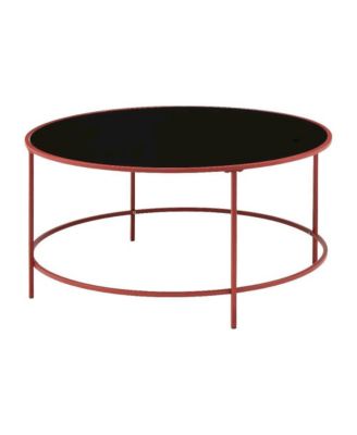 Round Coffee Table, Tempered Glass Top and Steel Frame, Single Piece Design