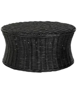 Rattan Round Coffee Table Ottoman with Mango Wood Top