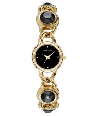 Women's Quartz Round Black Dial Gold-Tone Alloy Metal Bracelet Watch 22mm