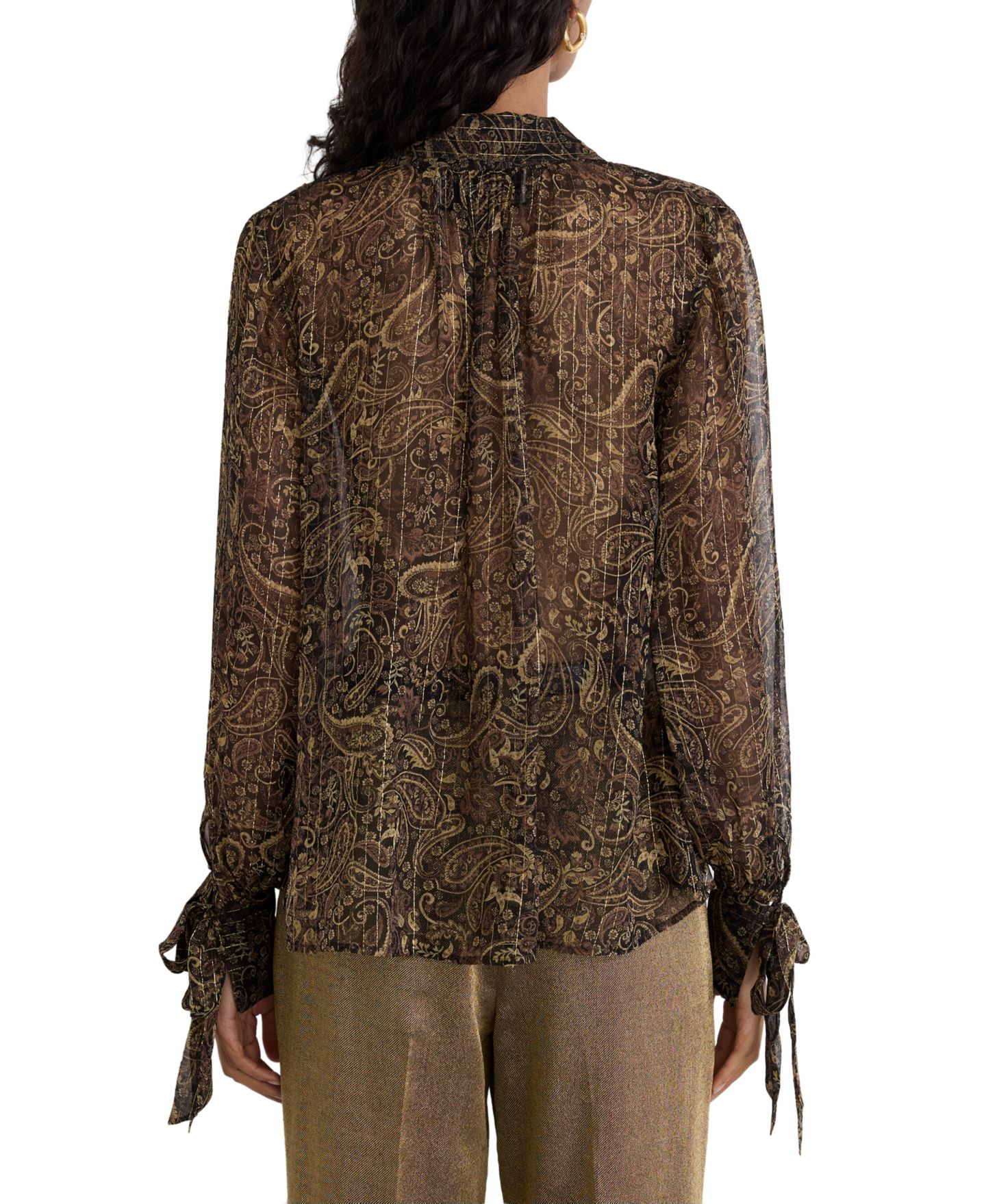 Женская блузка REISS Charlotte Long-Sleeve Tie-Neck Paisley-Print, цвет: Blackgold — фото 3