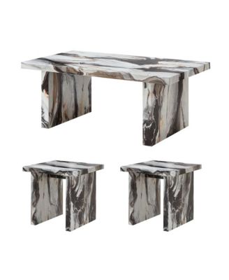 Cavira 3-Piece Faux Marble Coffee Table Set, Table and Two End Tables