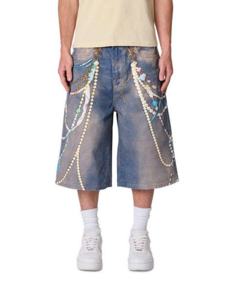 Мужские шорты mnml Chain Printed Baggy Denim, 14" Inseam, цвет: Средний синий