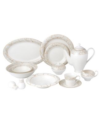 Marble Gold Trim 57-Piece Dinnerware Set, Service for 8