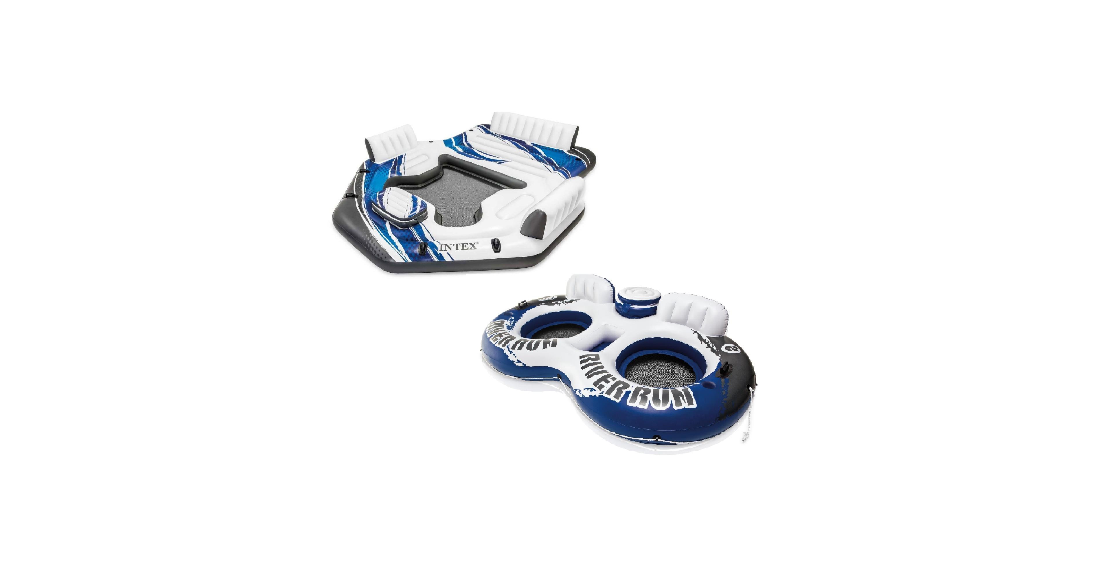 Intex 5 Seat Lounging Pool Float and 2 Seat Pool Tube Float w/ Cooler and Repair Kit