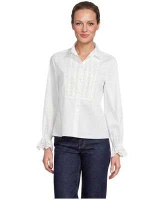 Women's Boxy Cropped Poplin Tuxedo Shirt