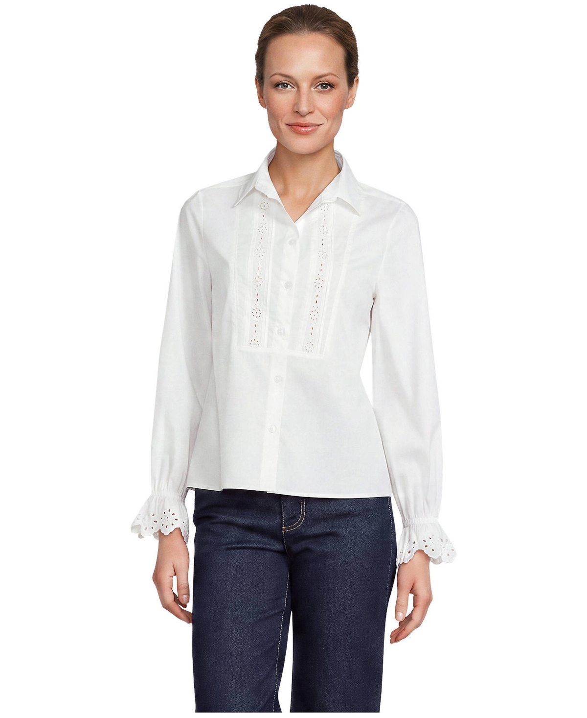 Lands' End Women's Boxy Cropped Poplin Tuxedo Shirt