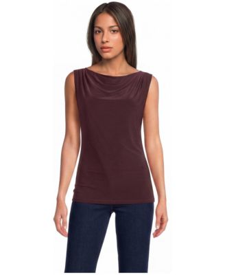 Women's Sleeveless Silky Knit Drape Front Top