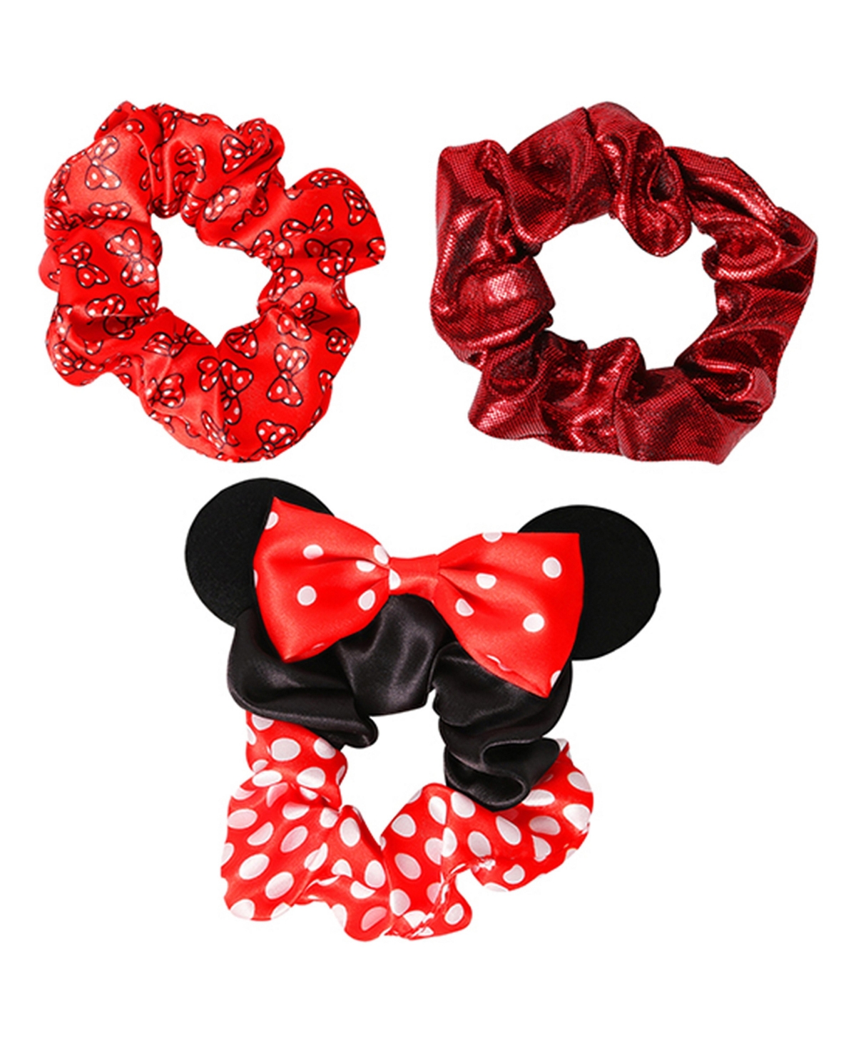 Minnie Mouse Scrunchies 3-Piece Official License, Disney Hair Accessories