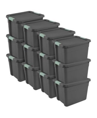 12Pk Latch Tote, Stackable Plastic Storage Container, 12Gal,Gray/Green