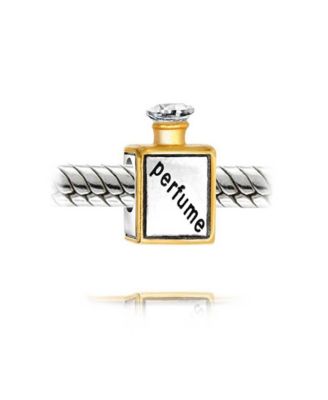 Crystal Perfume Bottle Charm Bead for Bracelet Gold Plated Sterling Silver