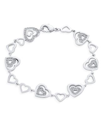 Cubic Zirconia Silver-Tone Multi Open Hearts Charm Bracelet