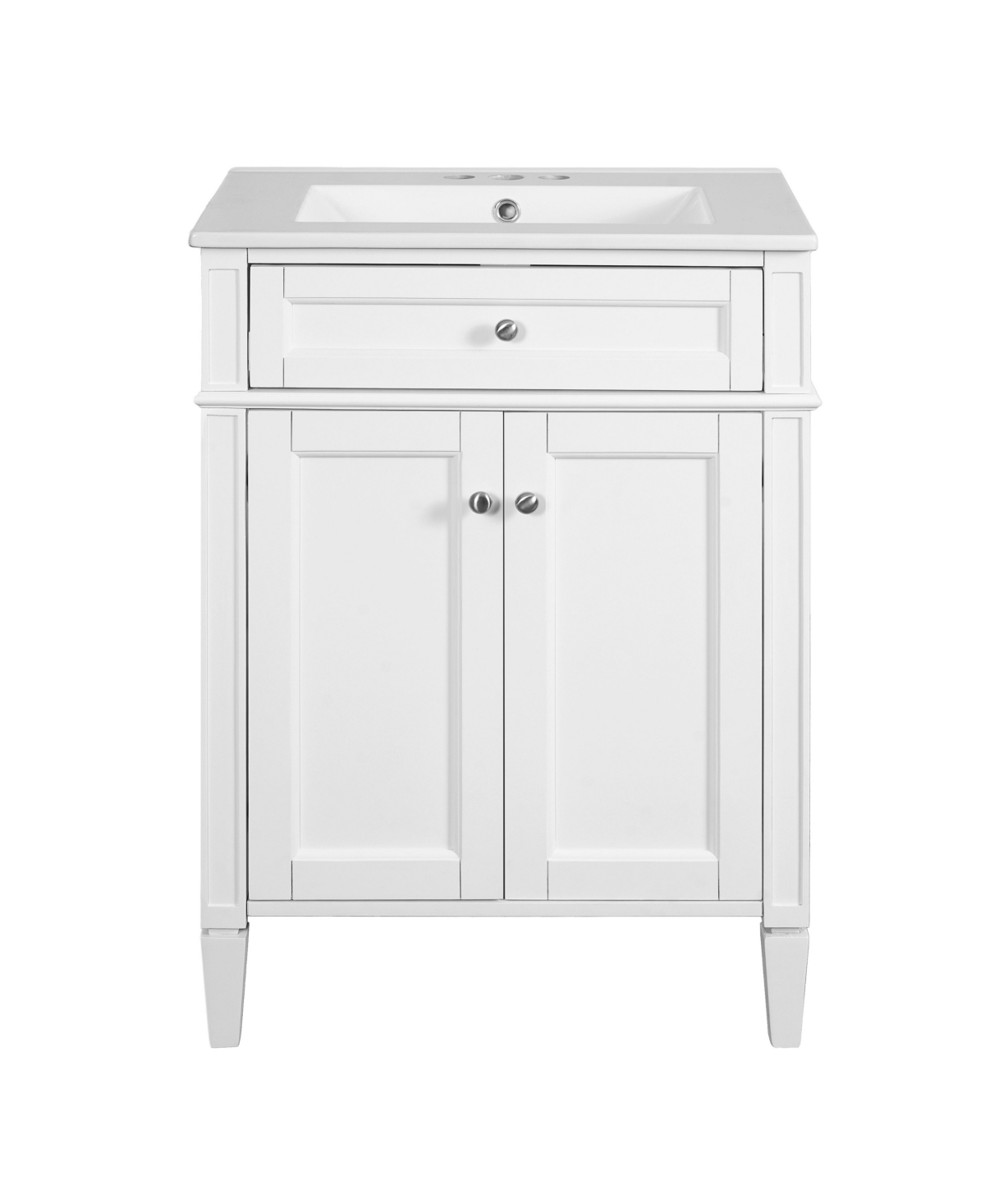 Sillysis 24 Inch Freestanding Bathroom Vanity, Mdf Cabinet with Solid Wood Legs, Ceramic Integrated Sink - White
