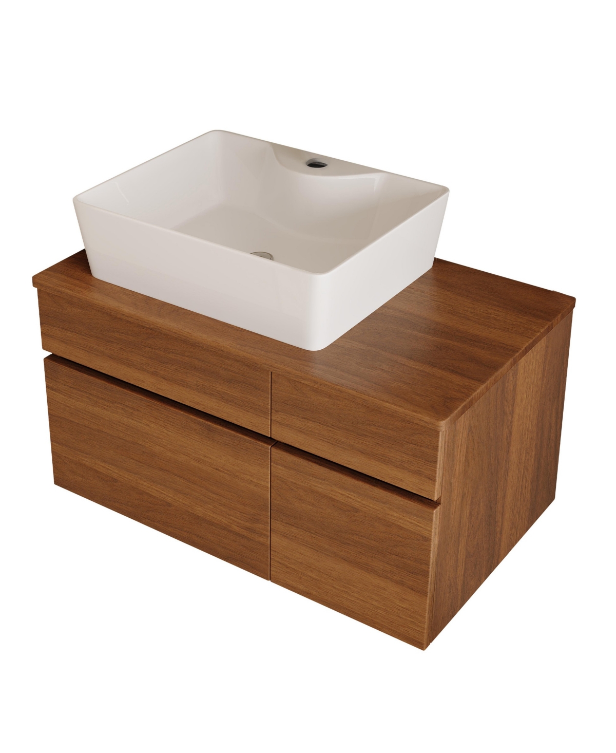 Thirtypeachy 31.5 Inch Floating Bathroom Vanity, Plywood Cabinet, Ceramic Vessel Sink - Walnut