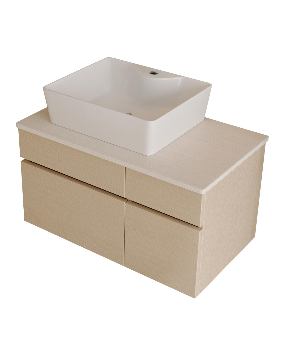 Thirtypeachy 31.5 Inch Floating Bathroom Vanity, Plywood Cabinet, Ceramic Vessel Sink - Wood