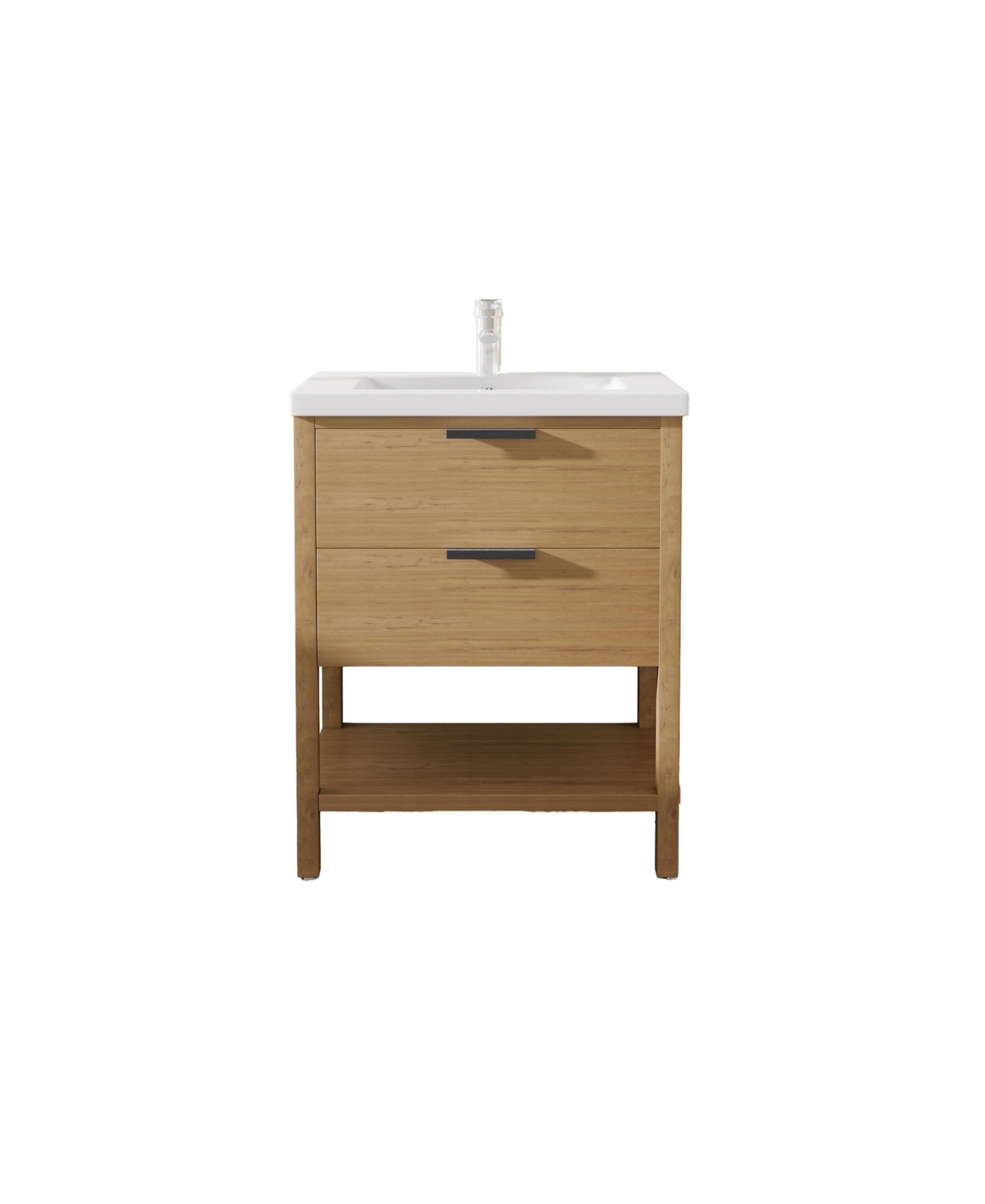 Thirtypeachy 24 Inch Freestanding Bathroom Vanity, Plywood Cabinet with Ceramic Integrated Sink - Oak