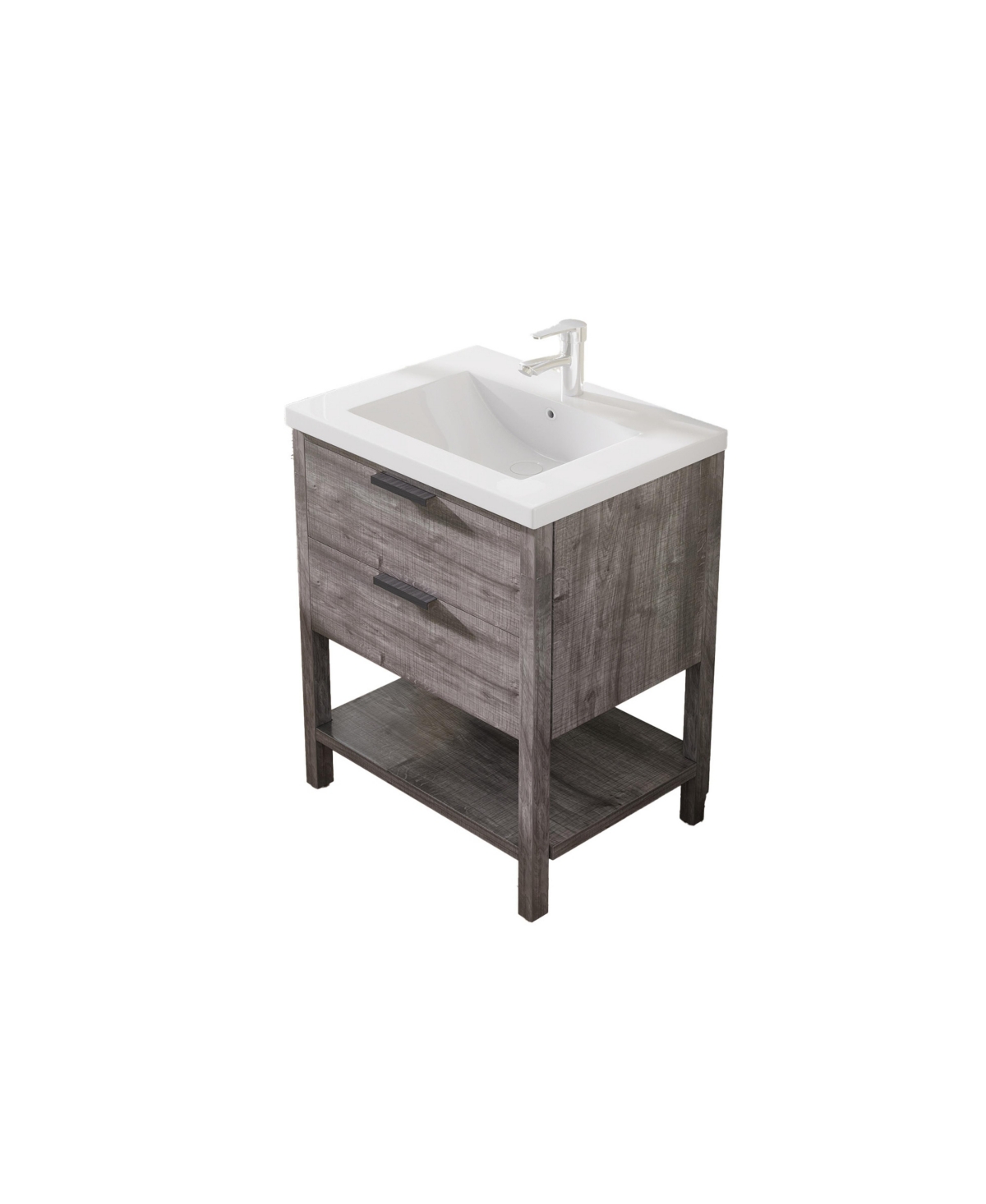 Thirtypeachy 24 Inch Freestanding Bathroom Vanity, Plywood Cabinet with Ceramic Integrated Sink - Grey