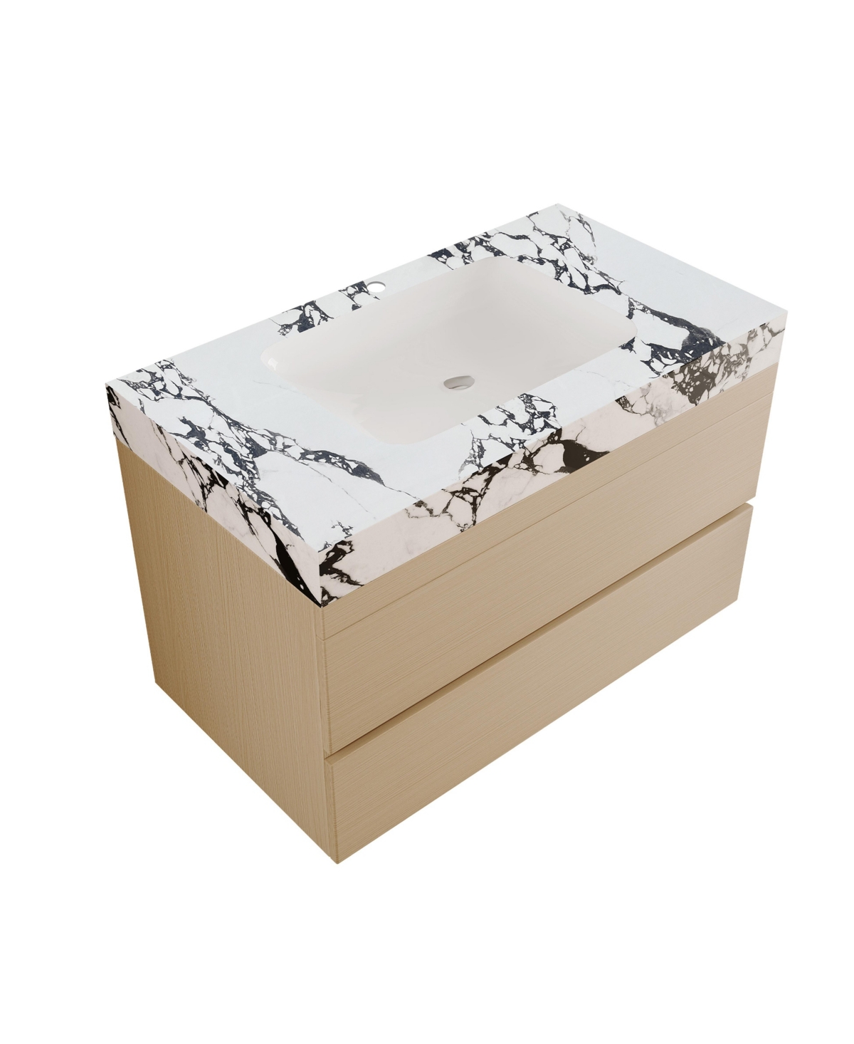 Thirtypeachy 29.9 Inch Floating Bathroom Vanity, Plywood Cabinet, Sintered Stone Top with Ceramic Undermount Sink - Oak