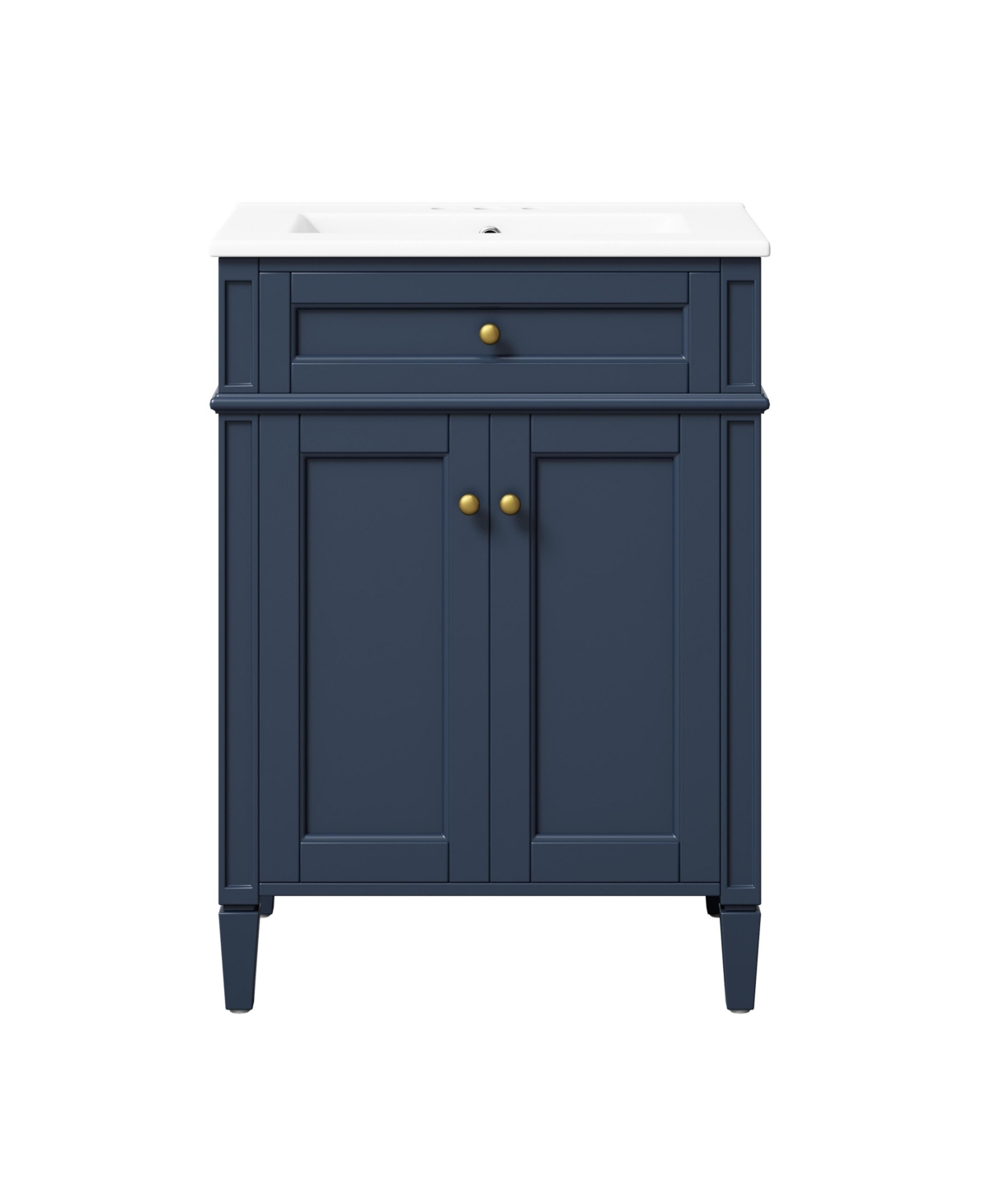 Sillysis 24 Inch Freestanding Bathroom Vanity, Mdf Cabinet with Solid Wood Legs, Ceramic Integrated Sink - Blue