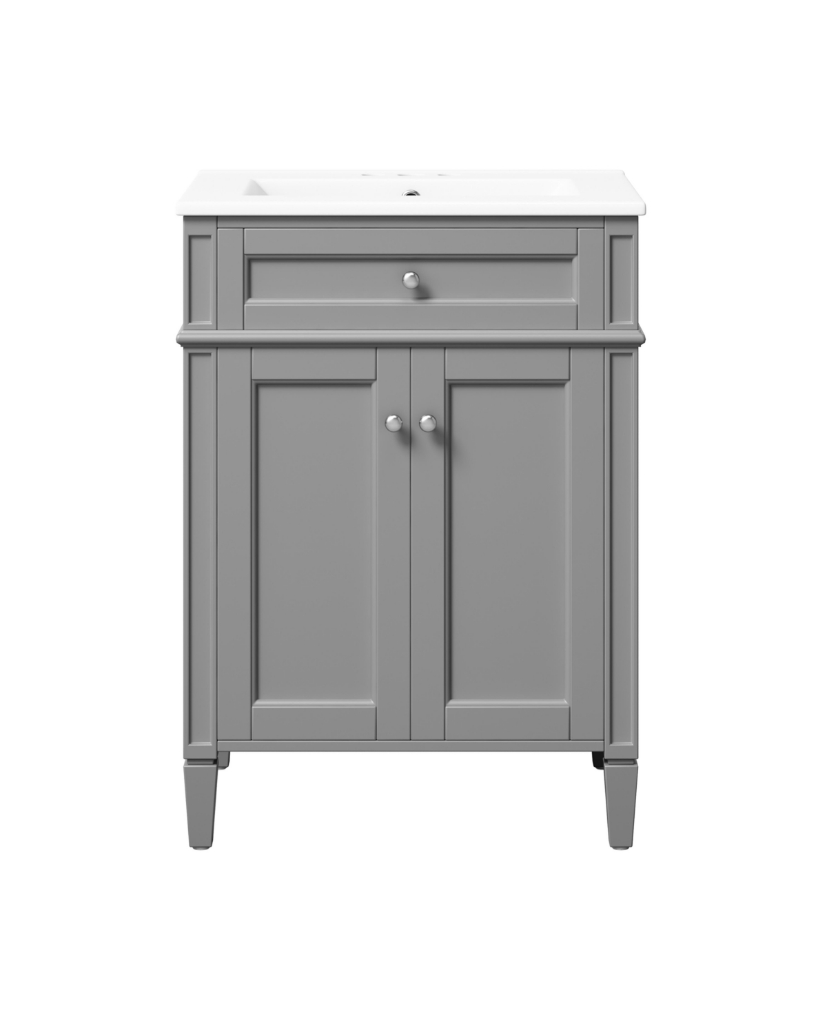 Sillysis 24 Inch Freestanding Bathroom Vanity, Mdf Cabinet with Solid Wood Legs, Ceramic Integrated Sink - Grey