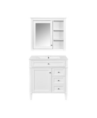30 Inch Freestanding Bathroom Vanity, MDF Cabinet with Solid Wood Frame, Ceramic Integrated Sink