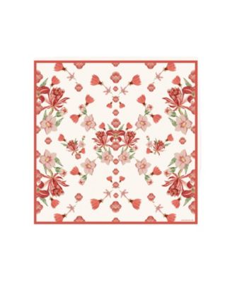 Coral Bloom Floral Double-Sided Hand-Rolled-Edge Silk Scarf, 25" x 25"