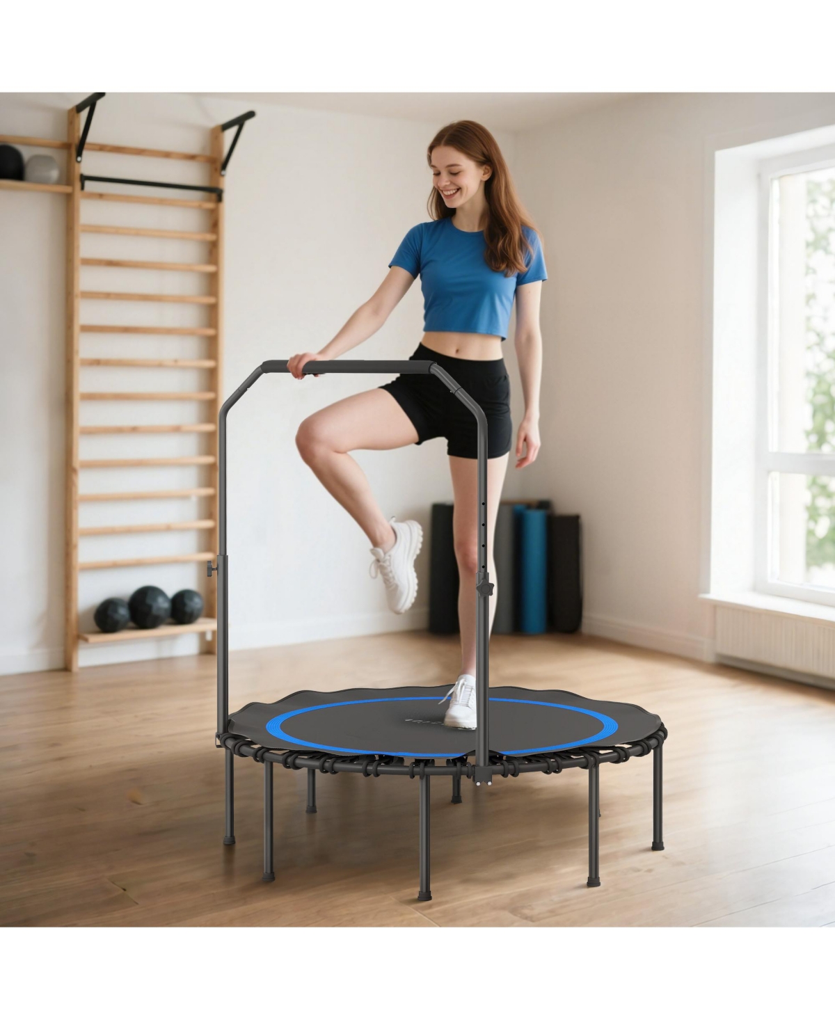 Sevorley Exercise Trampoline(No shipments on weekends, Steel, Pp Construction, 5-level adjustable T-shaped handle with foam