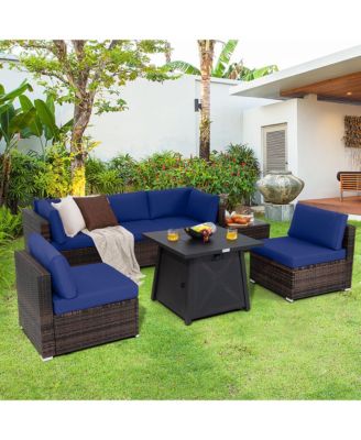 Patio Rattan Furniture Set Fire Pit Table Cover Cushion