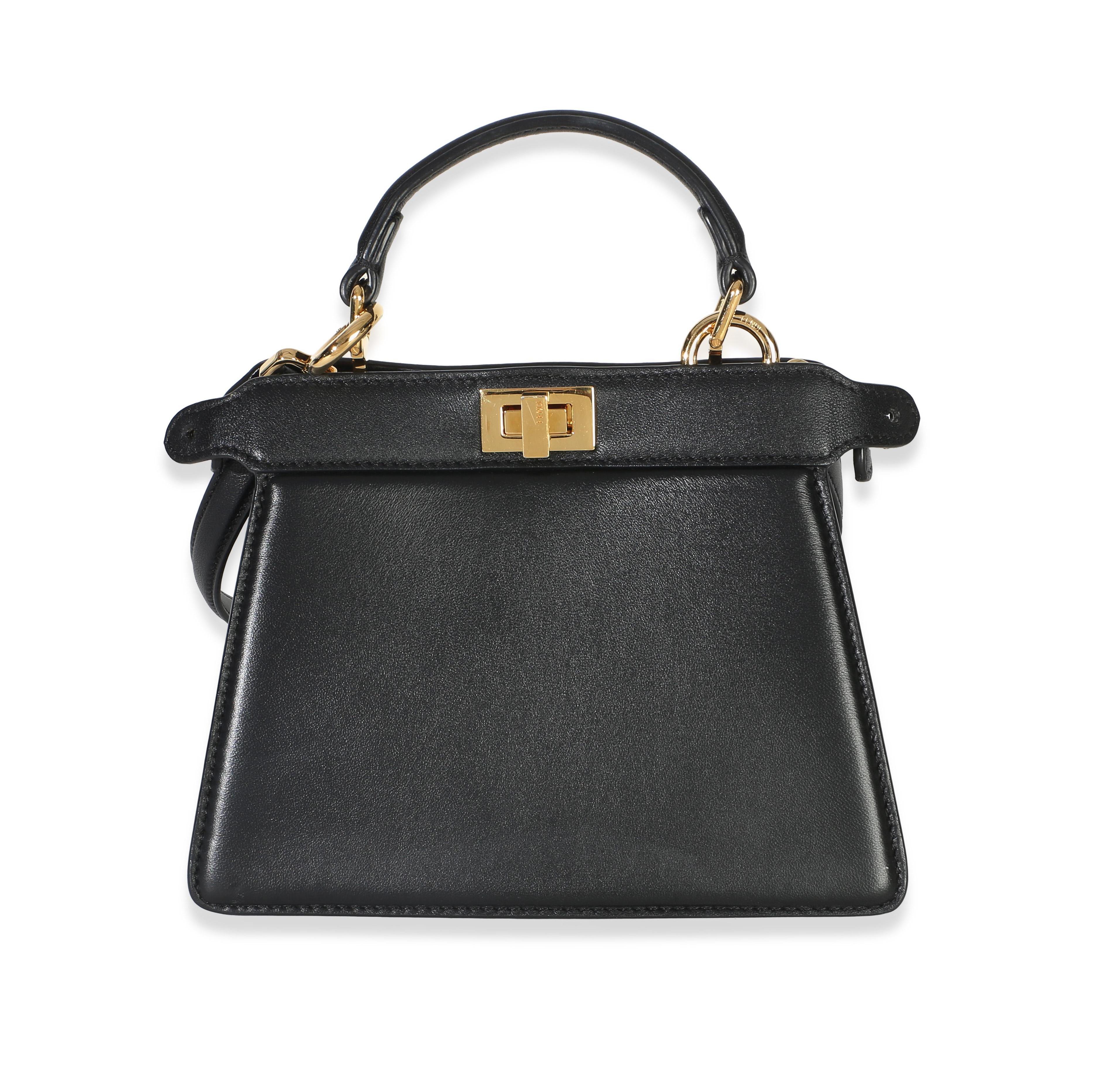Pre-Owned Fendi Black Shiny Nappa Petite Peekaboo I See U Satchel