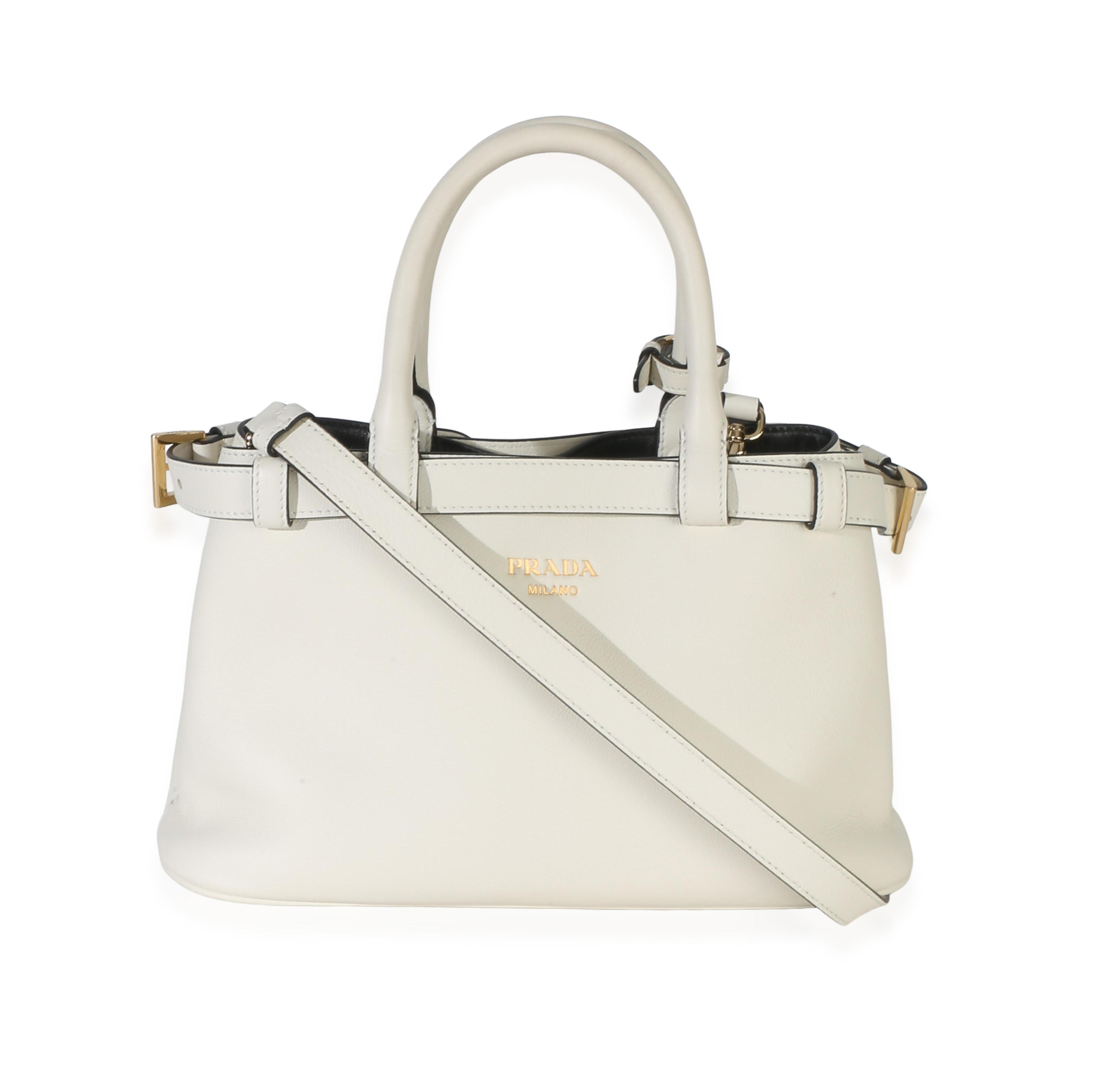 Pre-Owned Prada White Nappa Small Belt Shoulder Bag