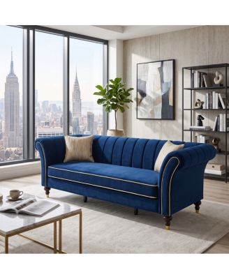 Modern 89.5" Velvet Sofa with Gold Accents and Channel Tufted Back