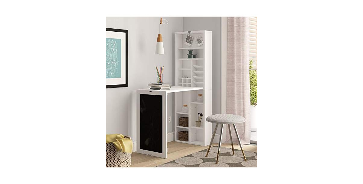 Utopia Alley SmartSpace Series Fold Down Wall Desk with Storage Shelves - Space Saving Murphy Desk Cabinet for Home Office and Small Spaces - White