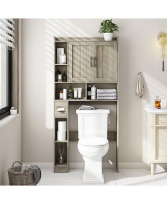 Farmhouse Over-the-Toilet Storage Cabinet with 2 Barn Doors Adjustable Shelves and Tissue Holder for Bathroom