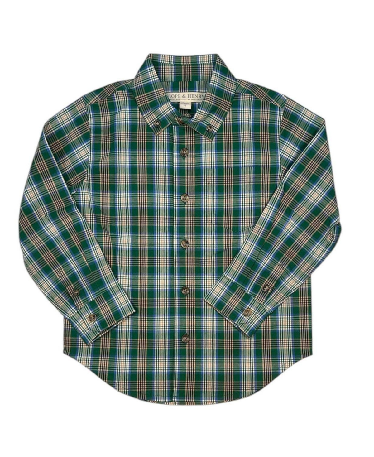Hope & Henry Toddler Boys' 2T-5T Chateau Plaid Long-Sleeve Button-Down Organic Cotton Shirt - Green classic plaid