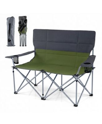 Double Camping Chair with Carry Bag, 2 Cup Holders, Premium Oxford Fabric