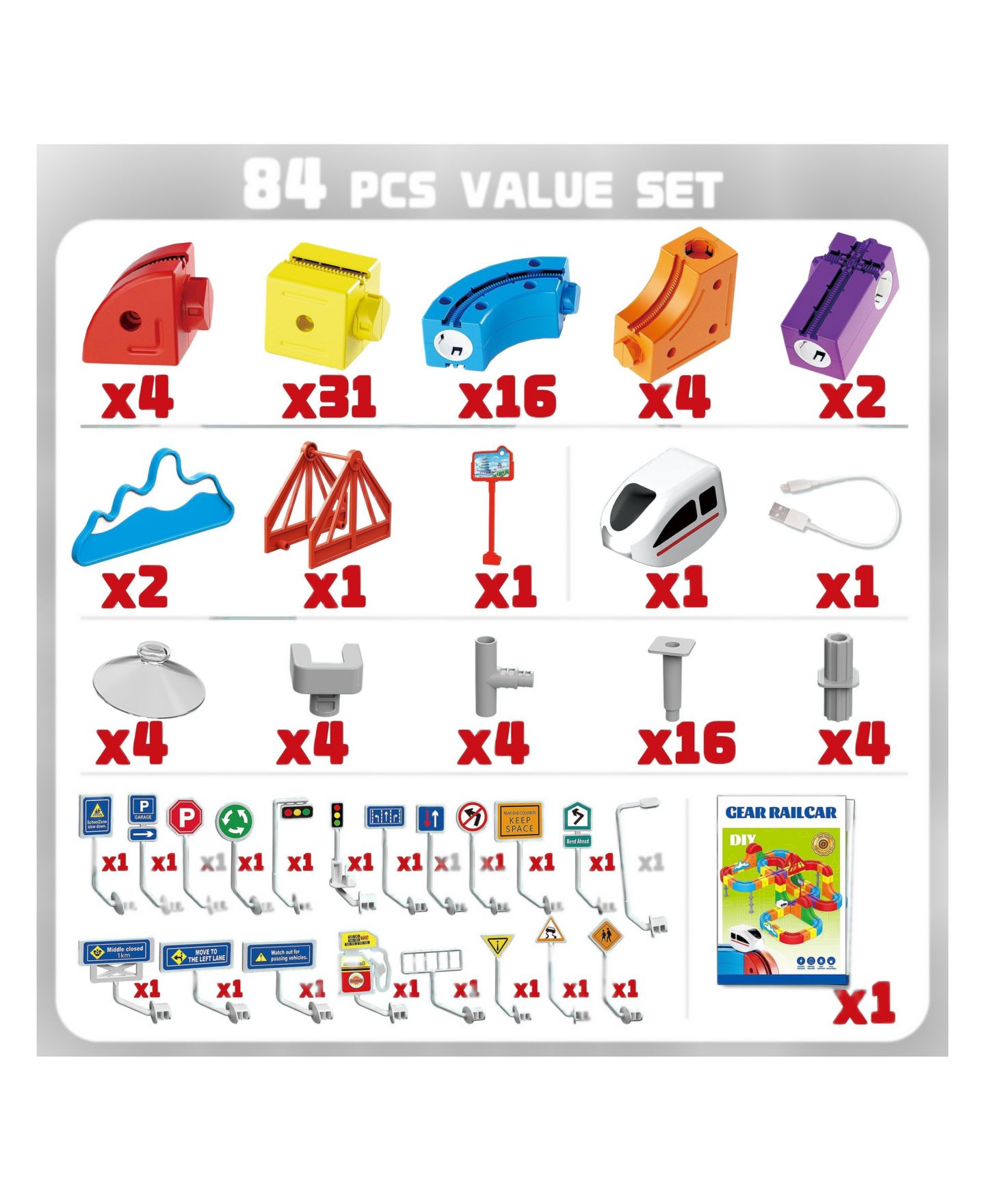 Детский конструктор GNUADZ Electric Modular Flexible 3D Race Track 84-Piece Building Set, Ages 3-8, цвет: Разноцветный — фото 3