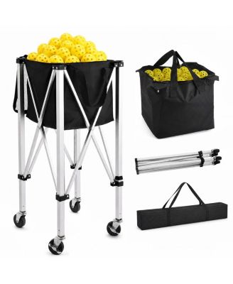 Rolling Pickleball Ball Hopper Holds 100 Balls Portable Storage Cart