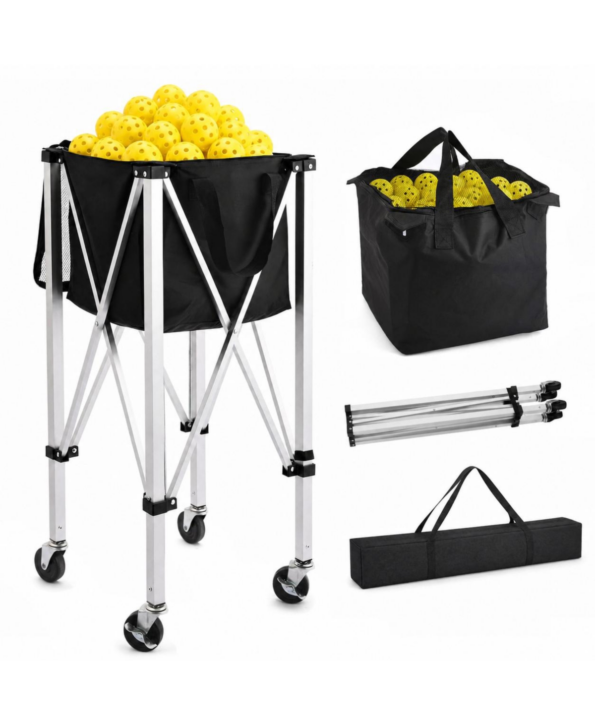 Peneyon Rolling Pickleball Ball Hopper Holds 100 Balls Portable Storage Cart