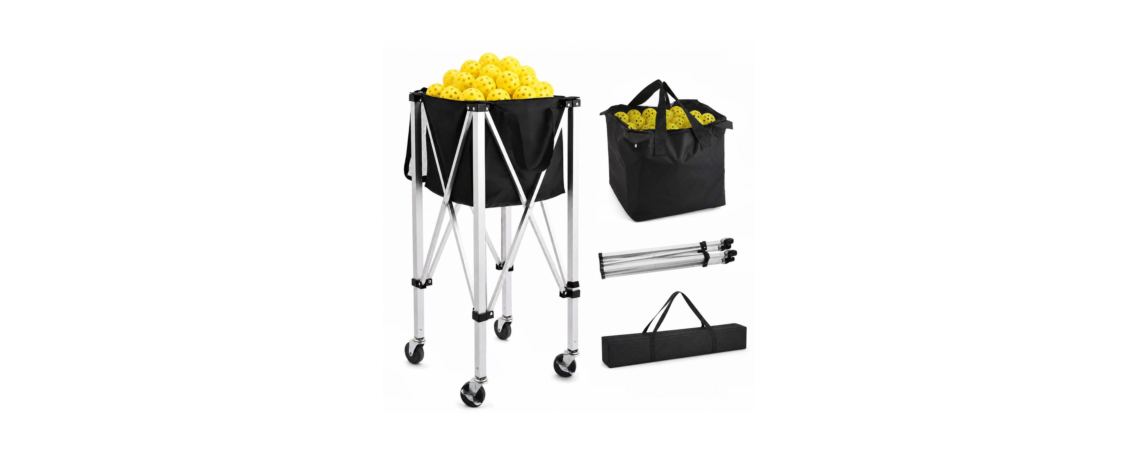 Peneyon Rolling Pickleball Ball Hopper Holds 100 Balls Portable Storage Cart