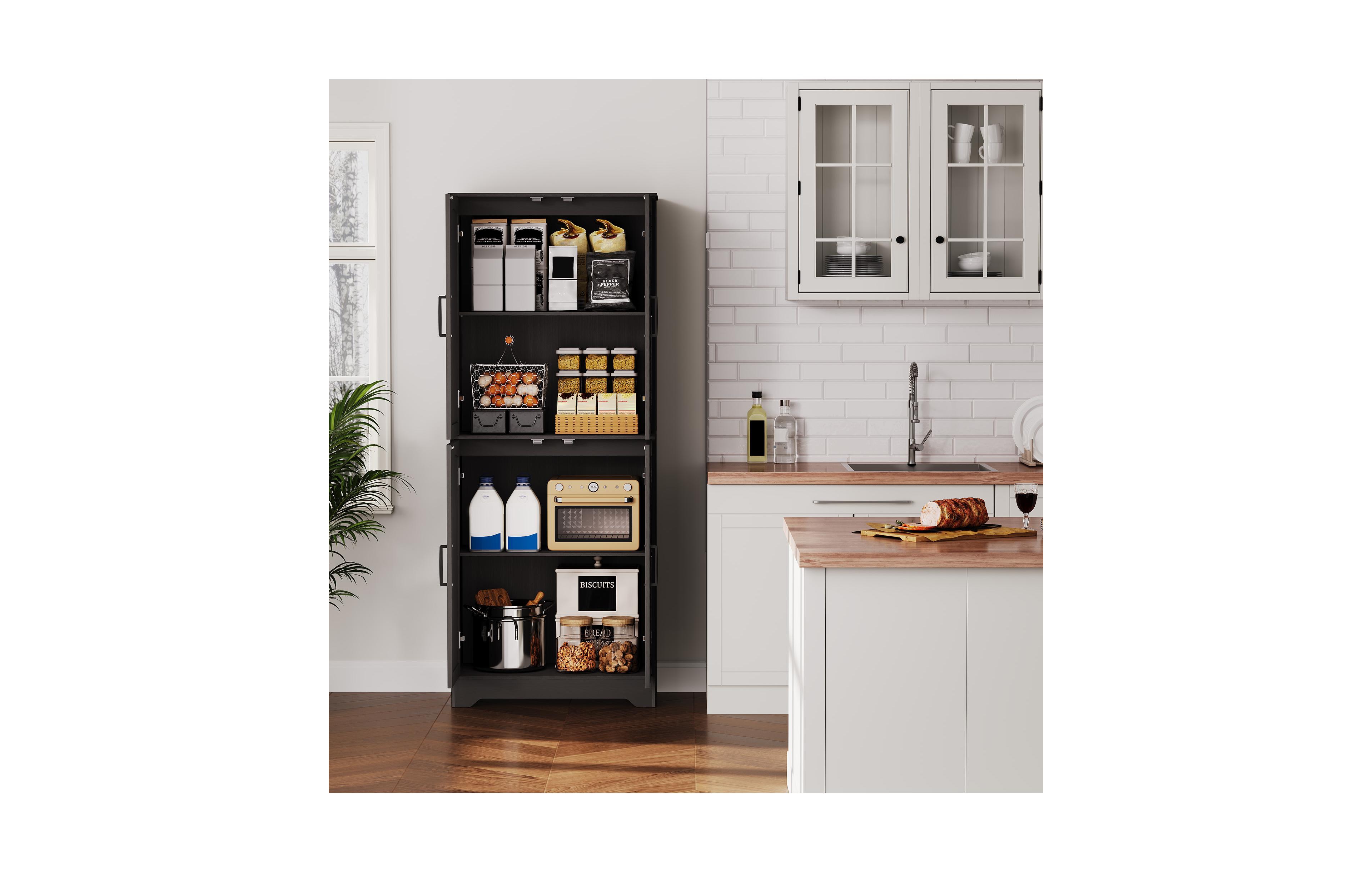 homfan 71" Farmhouse Pantry Cabinet with 4 Doors, Tall Wood Storage Armoire with Adjustable Shelves, for Kitchen Dining Room
