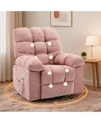 Swivel Rocker Recliner Chair Comfy Chenille Upholstered Single Sofa with Massage, Lumbar Heat, Side Pockets Chair