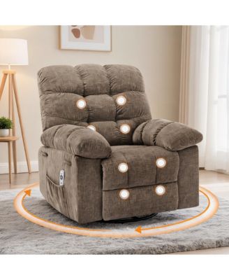 Swivel Rocker Recliner Chair Comfy Chenille Upholstered Single Sofa with Massage, Lumbar Heat, Side Pockets Chair