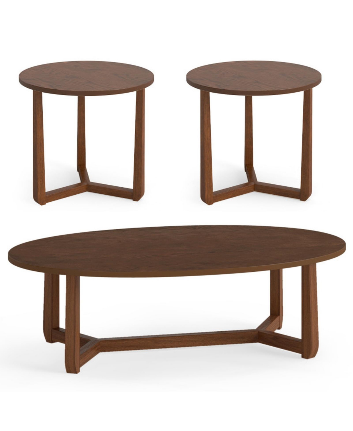 Gouun Nesting Coffee Table Set of 3 with Wood Veneered Tops and Rubber Wood Legs - Brown