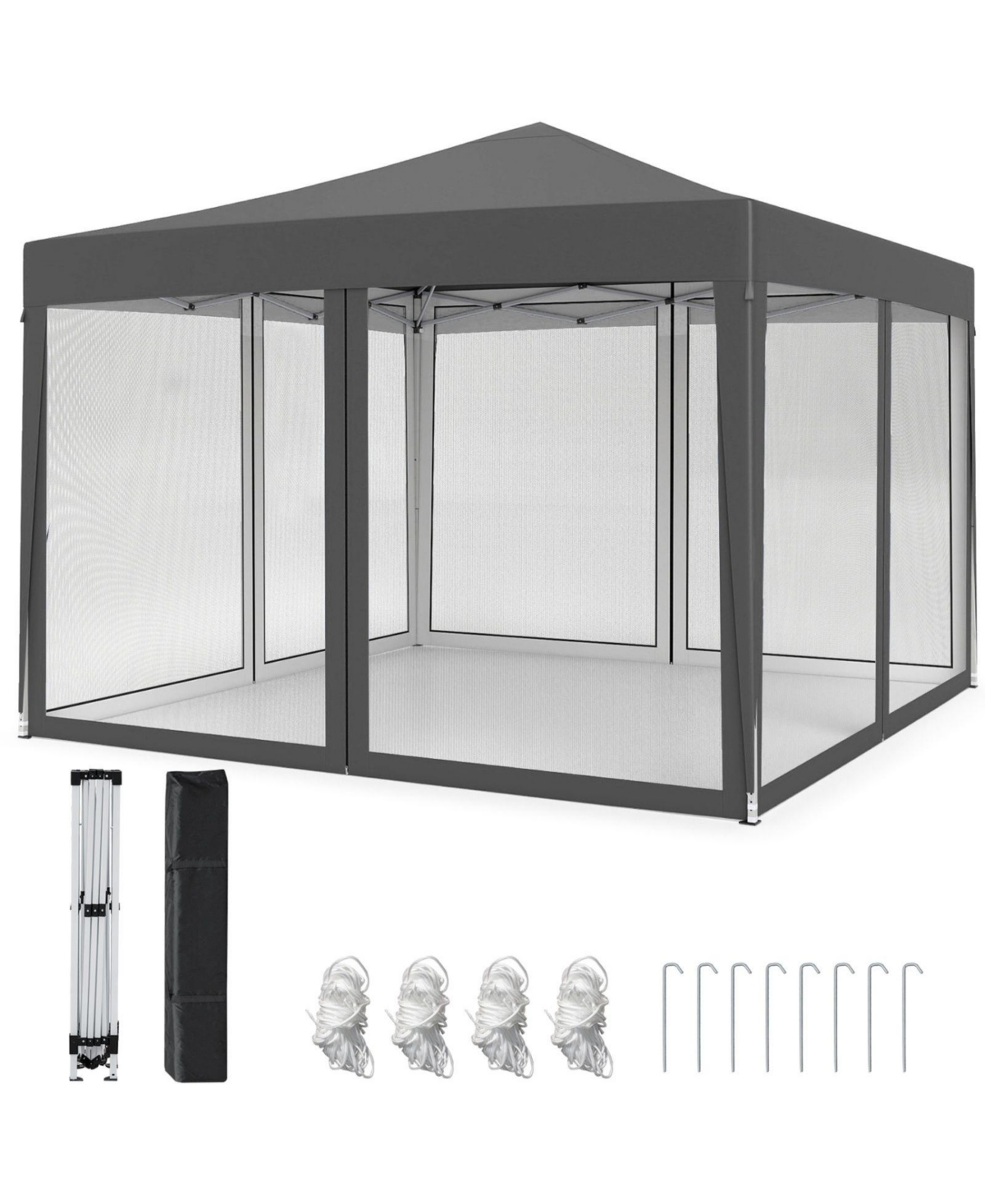 Sugift 10 Ft x 10 Ft Pop-Up Canopy Tent with Mesh Netting and Adjustable Legs Tent - Grey