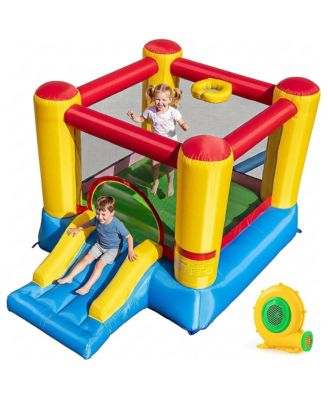 Inflatable Bounce House with Basketball Rim and Slide, 370W Blower, Ages 3-12