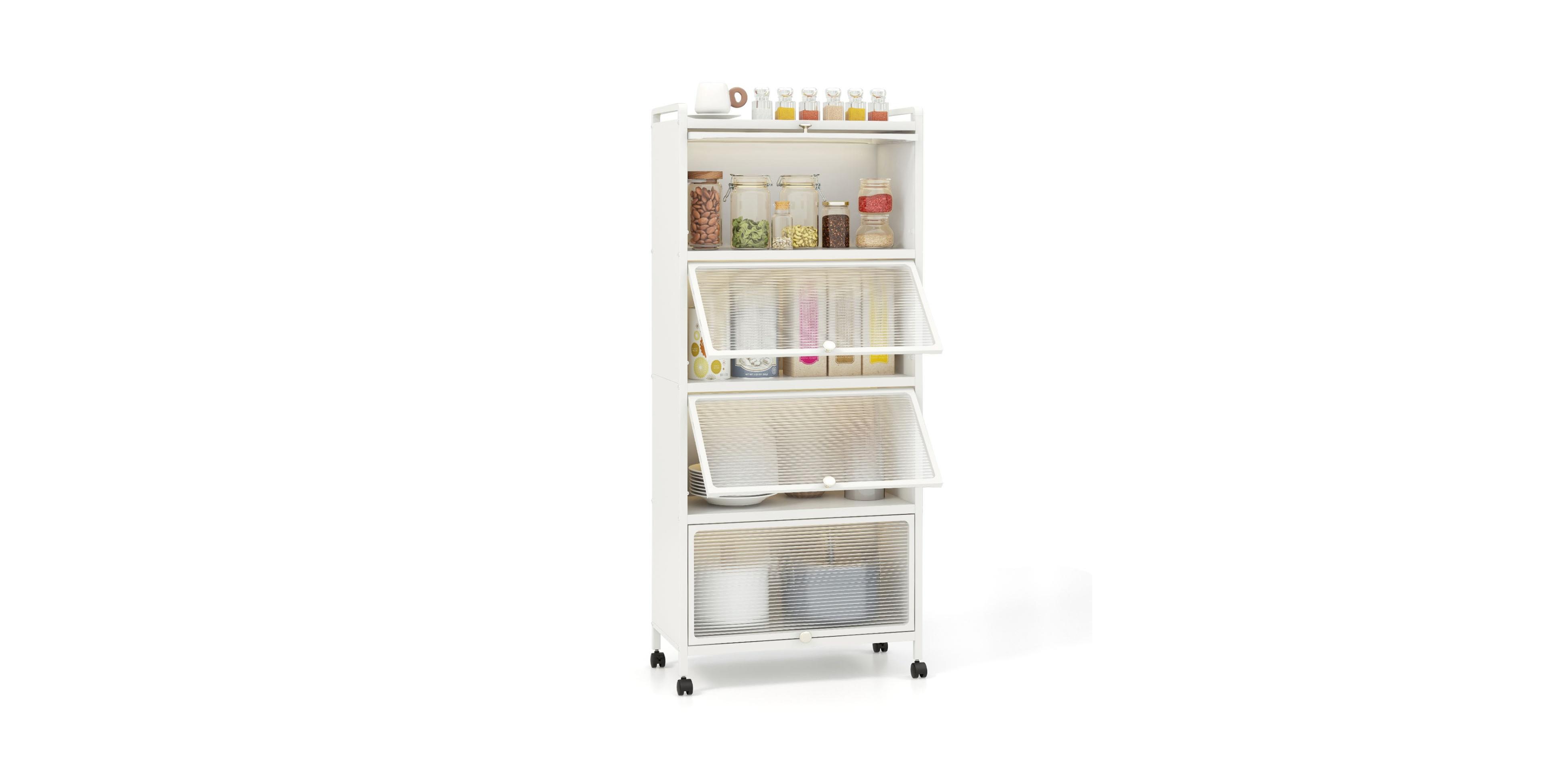 Sugift 5-Tier Kitchen Storage Rack with Flip-Up Cabinet Doors